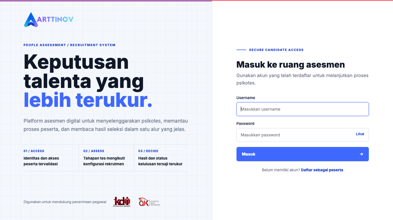 Tampilan terbaru aplikasi psikotes ARTTINOV