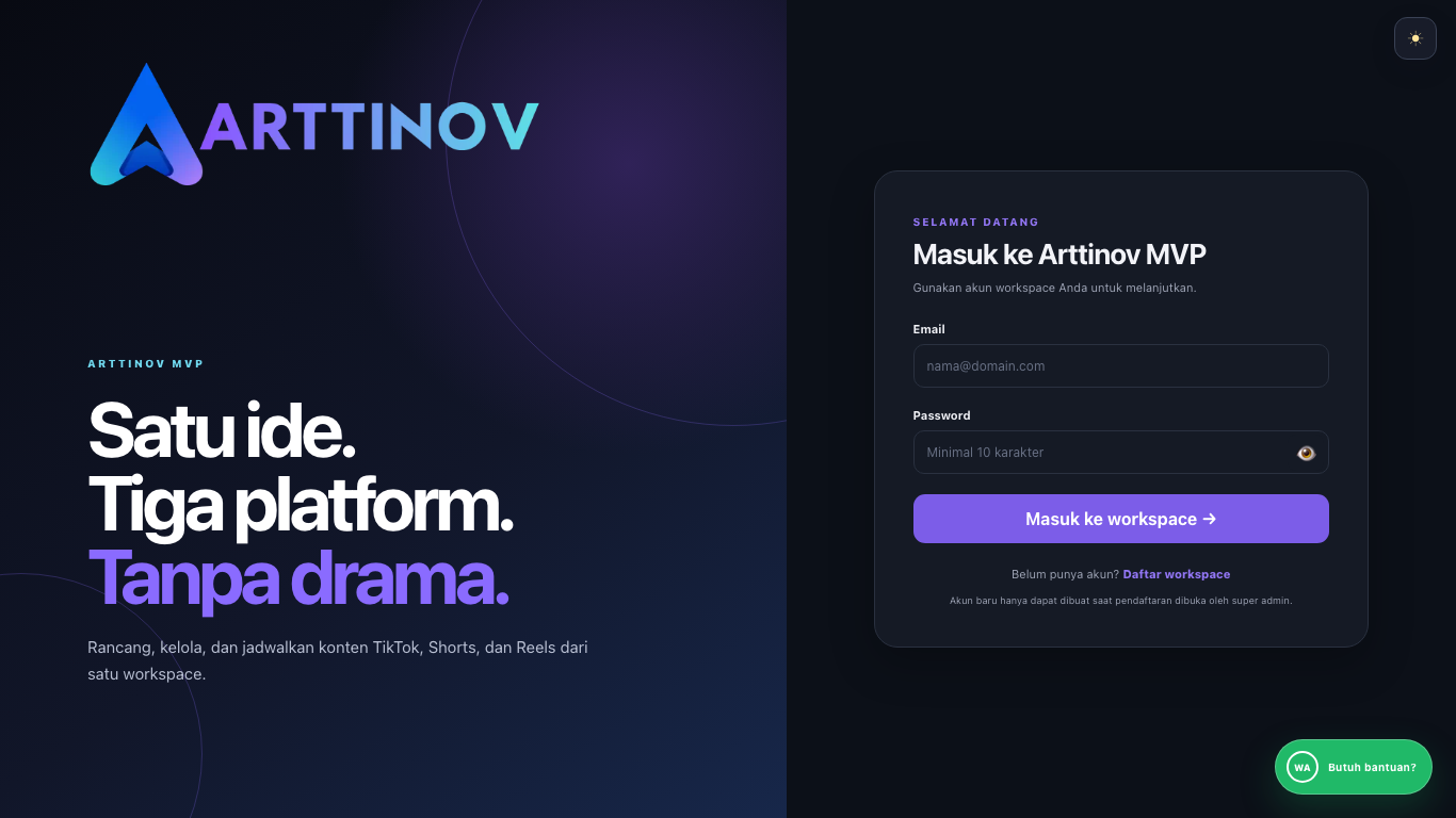 Tampilan terbaru Arttinov MVP untuk pengelolaan konten video pendek